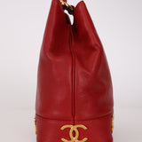 Rare Chanel 2010 Ruby Caviar Triple CC Bucket Bag