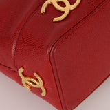 Rare Chanel 2010 Ruby Caviar Triple CC Bucket Bag