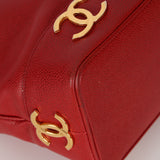 Rare Chanel 2010 Ruby Caviar Triple CC Bucket Bag