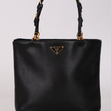 Prada Black Nappa Lambskin Buckle Shopper Tote