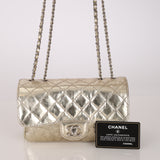 Chanel 2012 Metallic Champagne Crinkled Calfskin Accordion Small Clam Flap