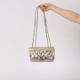 Chanel 2012 Metallic Champagne Crinkled Calfskin Accordion Small Clam Flap