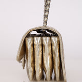 Chanel 2012 Metallic Champagne Crinkled Calfskin Accordion Small Clam Flap