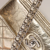 Chanel 2012 Metallic Champagne Crinkled Calfskin Accordion Small Clam Flap