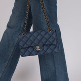 Chanel 2022 Quilted Trompe L'oeil Denim Small Classic Flap GHW