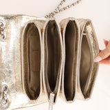 Chanel 2012 Metallic Champagne Crinkled Calfskin Accordion Small Clam Flap