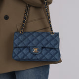Chanel 2022 Quilted Trompe L'oeil Denim Small Classic Flap GHW