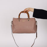 Gucci Taupe Calfskin Bamboo Shopper Medium Boston Bag
