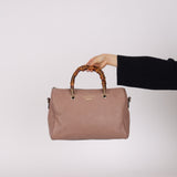 Gucci Taupe Calfskin Bamboo Shopper Medium Boston Bag