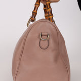 Gucci Taupe Calfskin Bamboo Shopper Medium Boston Bag