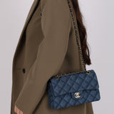 Chanel 2022 Quilted Trompe L'oeil Denim Small Classic Flap GHW