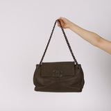 Chanel 2012 Olive Lambskin Hamptons CC Accordion Flap Bag
