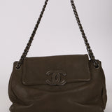 Chanel 2012 Olive Lambskin Hamptons CC Accordion Flap Bag
