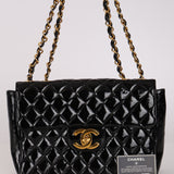 Chanel 1996 Patent XL Logo Maxi Turnlock Single Flap 24K GP