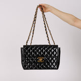Chanel 1996 Patent XL Logo Maxi Turnlock Single Flap 24K GP