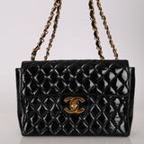 Chanel 1996 Patent XL Logo Maxi Turnlock Single Flap 24K GP