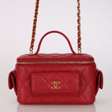 Chanel 2022 Ruby Caviar Polly Pocket East West Top Vanity With Chain