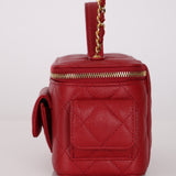 Chanel 2022 Ruby Caviar Polly Pocket East West Top Vanity With Chain