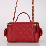 Chanel 2022 Ruby Caviar Polly Pocket East West Top Vanity With Chain