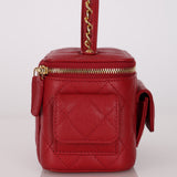 Chanel 2022 Ruby Caviar Polly Pocket East West Top Vanity With Chain