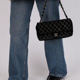 Ultra-Rare Runway Chanel 2004 Velvet East West Chain Stitch Single Flap