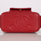Chanel 2022 Ruby Caviar Polly Pocket East West Top Vanity With Chain
