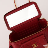 Chanel 2022 Ruby Caviar Polly Pocket East West Top Vanity With Chain