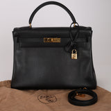 Hermès 1996 Noir Togo Kelly 32 Retourne GHW