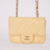 Chanel 2020 Butter Yellow Lambskin Belt Bag Card Holder on Chain