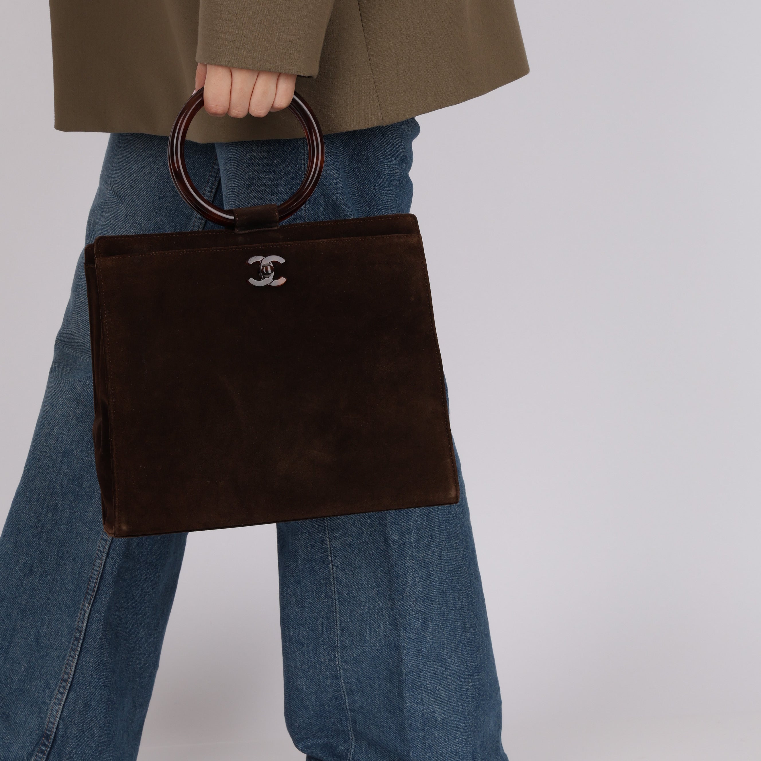 Chanel 1998 Chocolate Suede Resin Top Handle