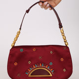 Ultra-Rare Christian Dior 1999 Embroidered Burgundy Satin Malice Bag