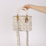 Limited Edition Dior 2017 Blanc Lambskin Beaded Fringe Medium Lady Dior