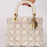 Limited Edition Dior 2017 Blanc Lambskin Beaded Fringe Medium Lady Dior