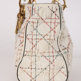 Limited Edition Dior 2017 Blanc Lambskin Beaded Fringe Medium Lady Dior