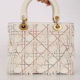 Limited Edition Dior 2017 Blanc Lambskin Beaded Fringe Medium Lady Dior