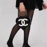 Ultra-Rare Chanel 1995 Black Patent Heart Top Handle Bag