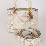 Limited Edition Dior 2017 Blanc Lambskin Beaded Fringe Medium Lady Dior