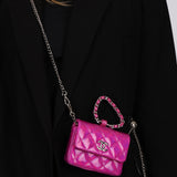 Chanel 2023 Pink Iridescent Patent Quilted CC Hook Card Holder