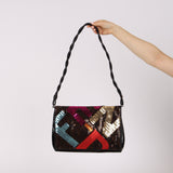 Fendi Multicolor Logo Sequin Patent Flap