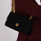 Chanel 1995 Black Jersey Small Single Flap Bag 24K GP