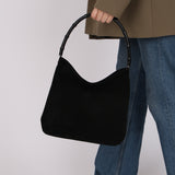 Gucci Black Suede Bamboo Top Handle Tote Bag
