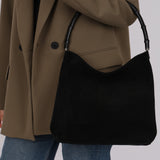 Gucci Black Suede Bamboo Top Handle Tote Bag
