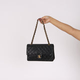 Chanel Medium Classic Double Flap Black Lambskin 1991 24K GP