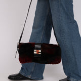 Rare Fendi 2010 Rabbit Fur Baguette Crossbody Bag