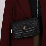 Chanel 1988 Black Lambskin Classic Moon Double Flap 24K GP