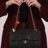 Chanel 2011 Black Lambskin Marine Charms Single Flap Bag