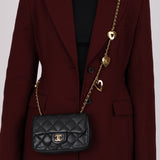 Chanel 2022 Black Calfskin Heart Charms Rectangular Flap Bag