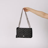Prada Black Tessuto and Calfskin Grommets Full Flap Bag