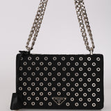 Prada Black Tessuto and Calfskin Grommets Full Flap Bag
