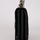 Prada Black Tessuto and Calfskin Grommets Full Flap Bag